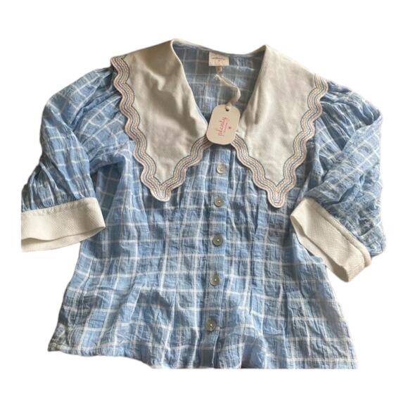 NWT Plenty by Tracy Reese Embroidered Plaid Blouse blue & white size 2X - Picture 10 of 12
